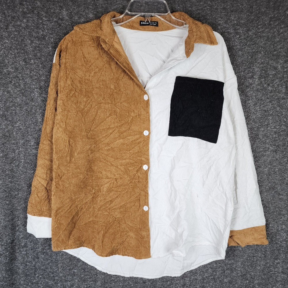 Shein Button Up Women 6 Colorblock White Brown Black Corduroy EUC